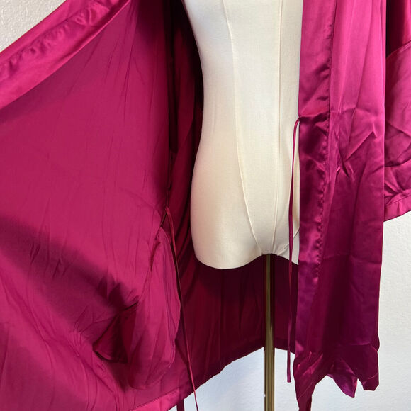 VTG Victorias Secret Angels Robe Womens OS Pink Satin Kimono Glam Lounge Y2K - Picture 7 of 15